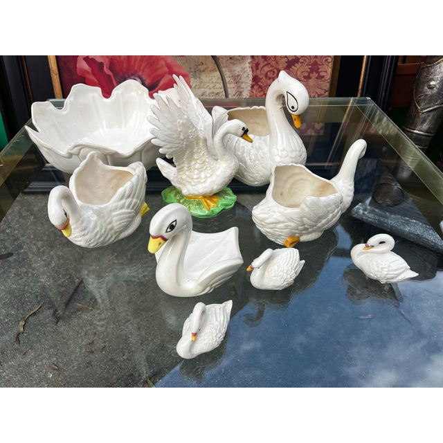 Up for consideration is a beautiful vintage collection of white ceramic swan bowls and figurines. These would look lovely...