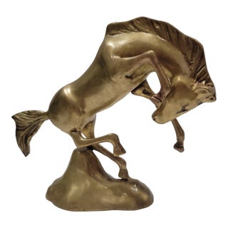 Mid Century Brass Wild Horse Statue For Sale