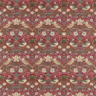 Morris & Co Strawberry Thief Fabric in Crimson/Slate For Sale