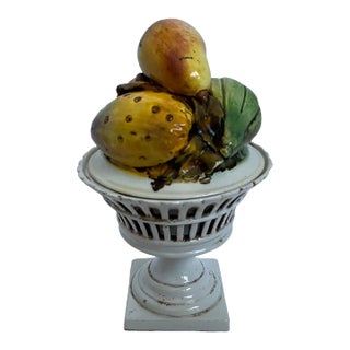 Late 20th Century Vintage Ceramic Fruit Topiary Reticulated Compote For Sale