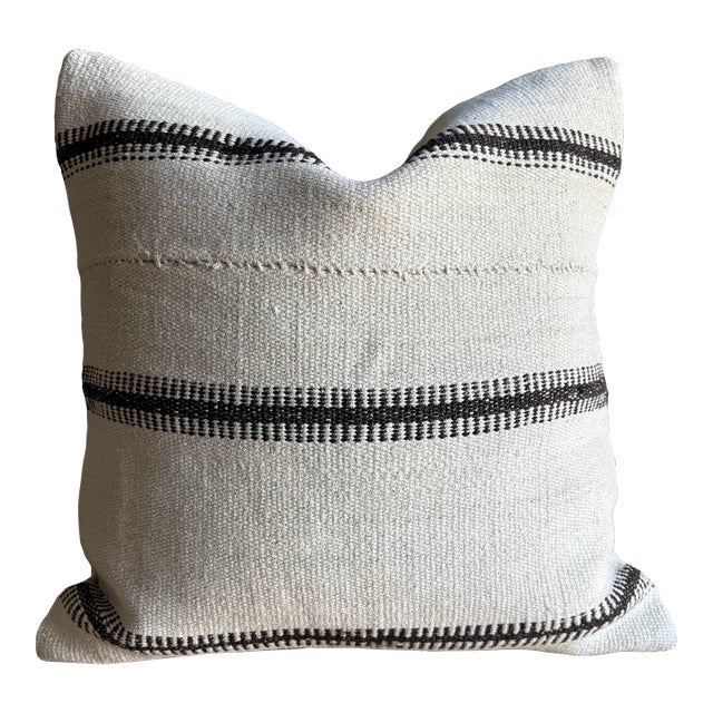 Vintage Rug Pillow Cover With Stripes For Sale