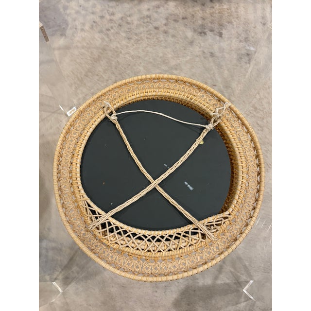 Vintage Round Handwoven Rattan Mirror With Openwork Knot Motif - 14"diameter Mirror For Sale - Image 9 of 10