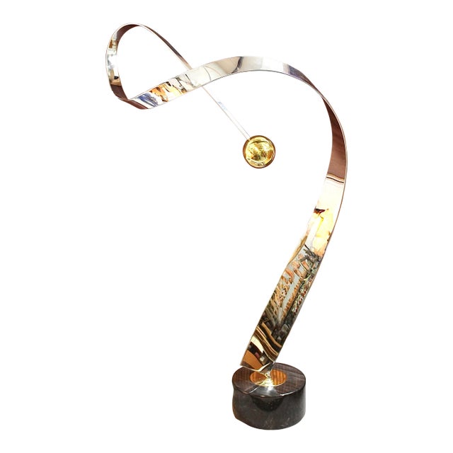 Tall Tabletop Sculpture Abstract Steel Ribbon Twist For Sale