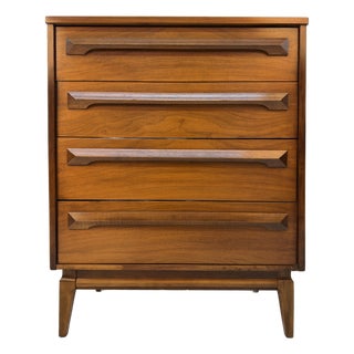 Vintage MCM Four Drawer Walnut Highboy Dresser For Sale