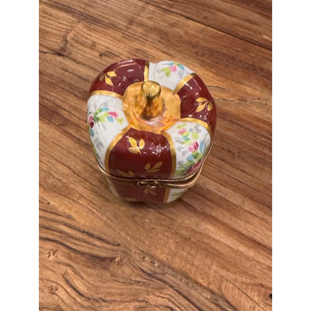 Metal Limoges Red Bell Pepper With Floral Panels Trinket Box by La Gloriette For Sale - Image 7 of 12