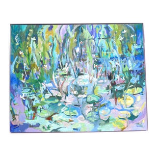 Monumental "Lily Pond " Landscape Oil Painting For Sale