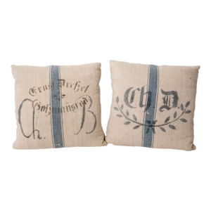 Pair of Antique European Linen Grain Sack Pillows