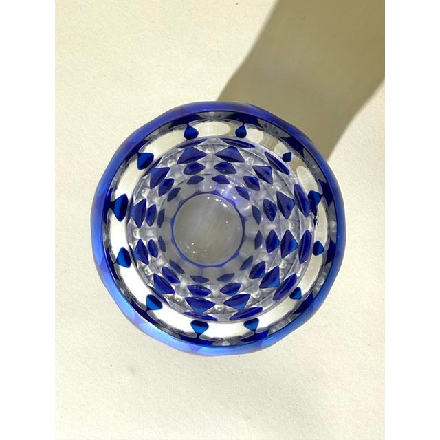 Glass Art Deco Blue Overlay Cut Crystal Vase by Carl Meltzer for Haida, 1915 For Sale - Image 7 of 18