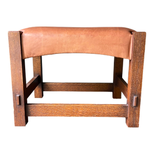 1990s Warren Hile Studio Mission Oak Leather Ottoman or Bench