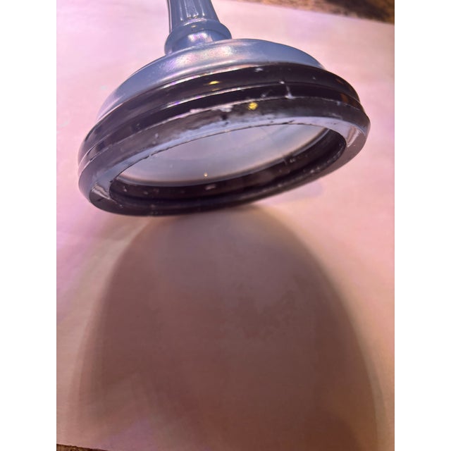 .Vintage 1930s Periwinkle Blue Depression Glass Candlestick Holders – Elegant Pair For Sale In San Diego - Image 6 of 8