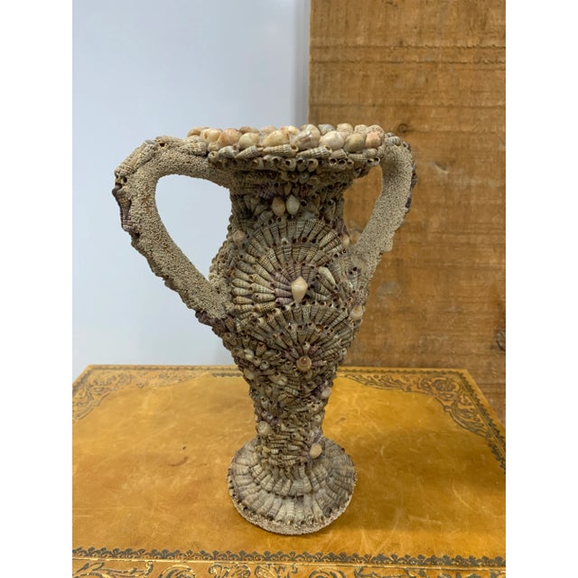 1920s French Decorative Terra Cotta Vase Encrusted With Sand & Tiny Sea Shells For Sale - Image 4 of 10