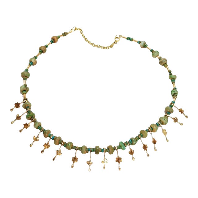 Signed Etruscan Revival Style 14k Gold & Jade Choker Necklace by Resia Schor For Sale
