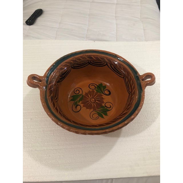 Large Vintage Mestizo Hand Thrown Mexican Pottery Bowl W/ Handles For Sale In West Palm - Image 6 of 8