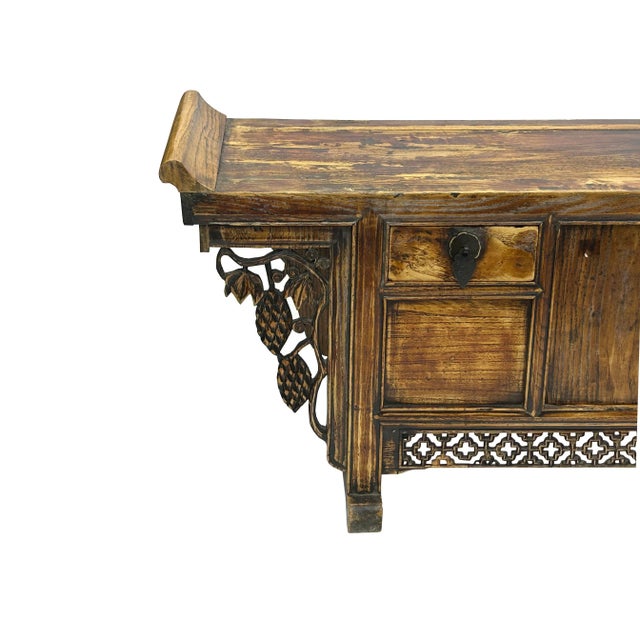 1970s 39" Distressed Vintage Chinese Carving Point Edge Chest Table Stand For Sale - Image 5 of 10