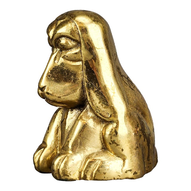 Vintage Brass Gold Dog Puppy Figurine Paperweight For Sale