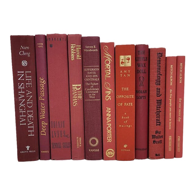Curated Red & Crimson Decorative Hardcover Book Bundle - Set of 10 For Sale
