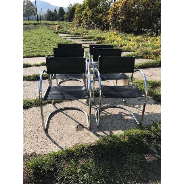 Black VIntage Italian Bauhaus Chrome Dining Chairs, 1970s, Set of 6 For Sale - Image 8 of 9