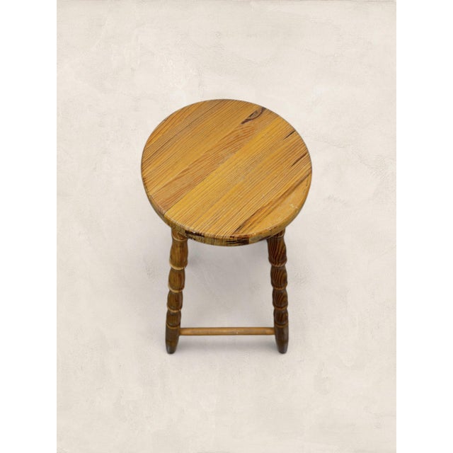 Wood Vintage English Turned Leg Wooden Round Stool For Sale - Image 7 of 8