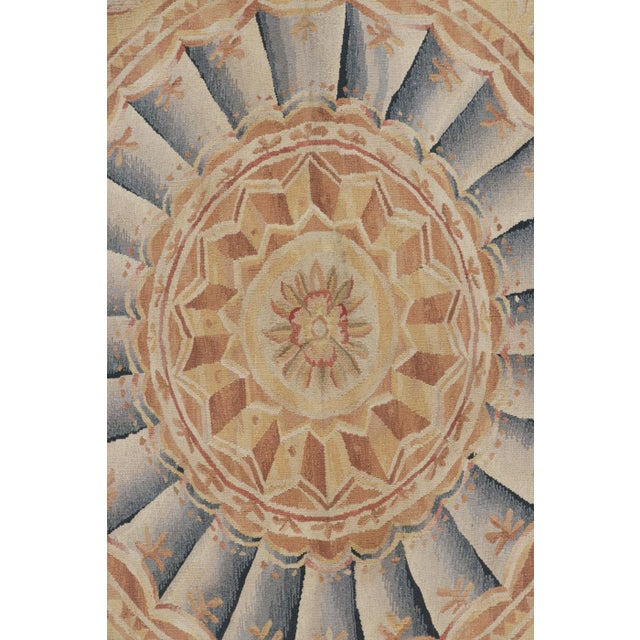 Transitional Rug & Kilim's Aubusson Style Rug in Gold & Beige With Floral Medallion For Sale - Image 3 of 7