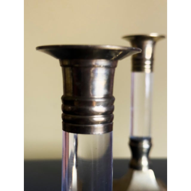 1960s Vintage Pair of Mid-Century Modern Brass & Lucite Candle Stick Holders, 1960s For Sale - Image 5 of 10
