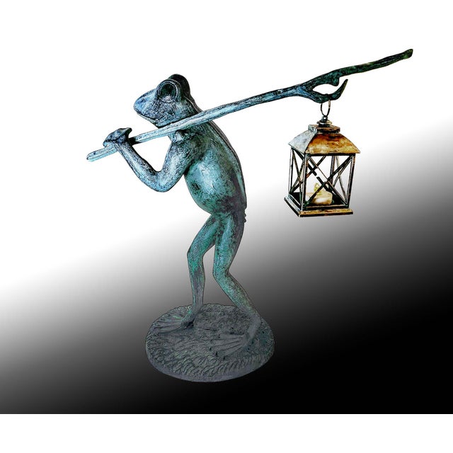 Late 20th Century Spi Walking Frog With Lantern Garden Statue For Sale - Image 4 of 6