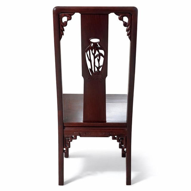 1970s Vintage Chinese Ming Style Rosewood Dining Chairs, Set of 8 - 2 Host and 6 Side - Carved Vase Back Splat and Frette Detail For Sale - Image 5 of 10