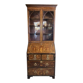 Antique English Georgian Marquetry and Penwork Secretary Desk For Sale