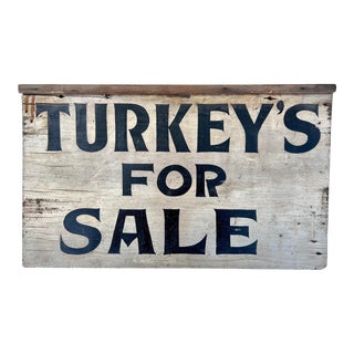 Vintage 1940s Folk Made Wood Turkey Sign For Sale