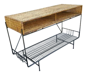 1950s Arthur Umanoff Wicker & Rod Iron Console