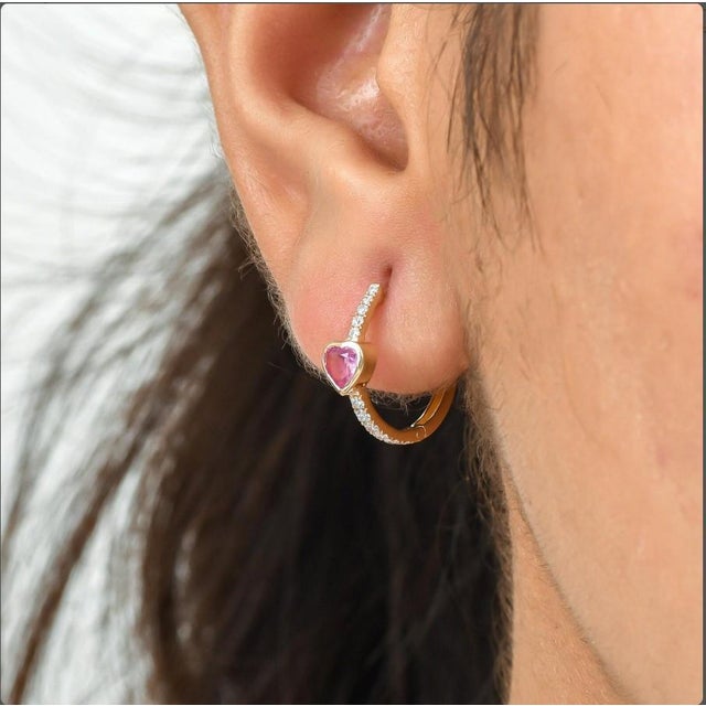 0.49 cts Natural pink sapphire & 0.18 cts diamond earrings in 14k gold For Sale - Image 12 of 18