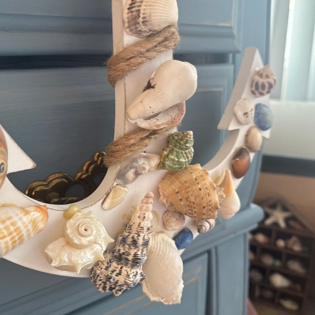 White Coastal Folk Art Seashell Encrusted Anchor Wall Sculpture For Sale - Image 8 of 11