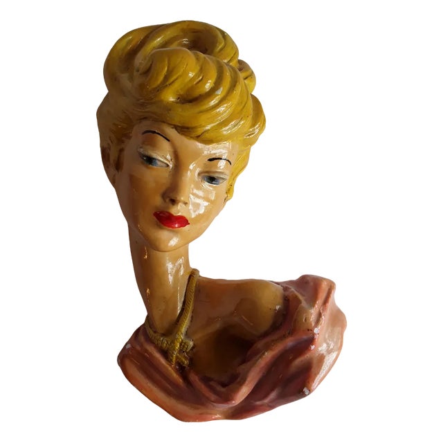 Vintage Womens Bust in Colored Glazed Ceramic by Studio MG, 1960s For Sale