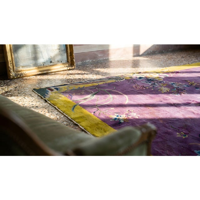 Purple Traditional Purple Open Field With Floral Design Antique Chinese Art Deco Rug For Sale - Image 8 of 10