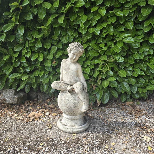 Stone Nude Stone Seated Cherub, 1910s For Sale - Image 7 of 7