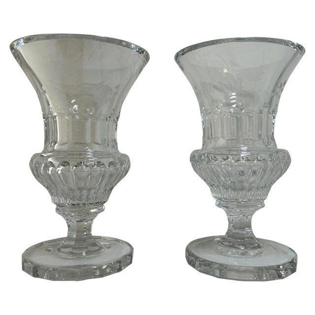 Varga 12" H Crystal 'Springtime' Footed Vases' - a Pair For Sale