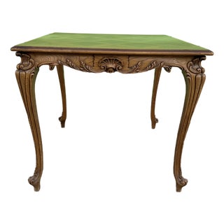 Vintage Louis XV Style Carved Wood Parquetry Game Table For Sale