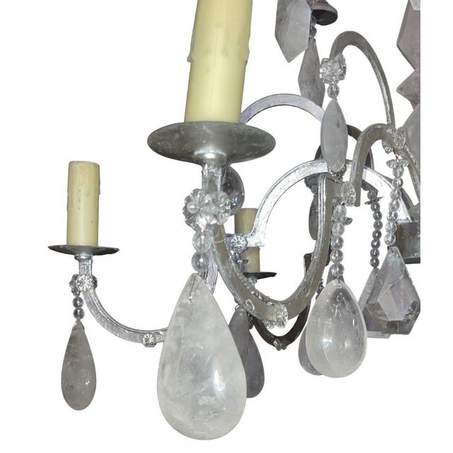 Italian 20th Century Silver Leaf Wrought Iron Chandelier With Rock Crystal For Sale In Los Angeles - Image 6 of 9