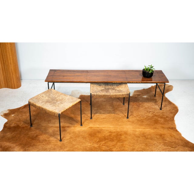 Raymor Arthur Umanoff for Raymor Bench With Stools, Circa 1950s - Set of 3 For Sale - Image 4 of 18