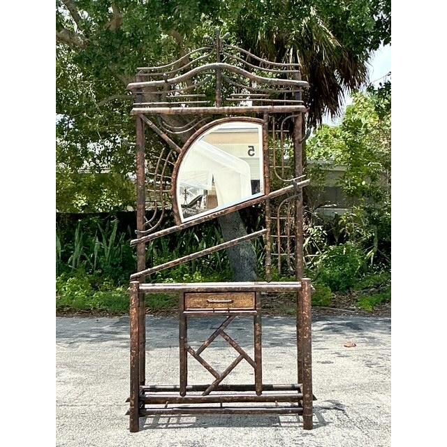 Mid 20th Century Vintage Boho Tortoise Bamboo Hall Tree