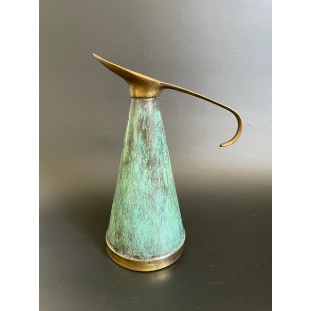 Mid Century Modern Israel Brass Verdigris Enamel Cone Shaped Jug - Pitcher For Sale - Image 11 of 11