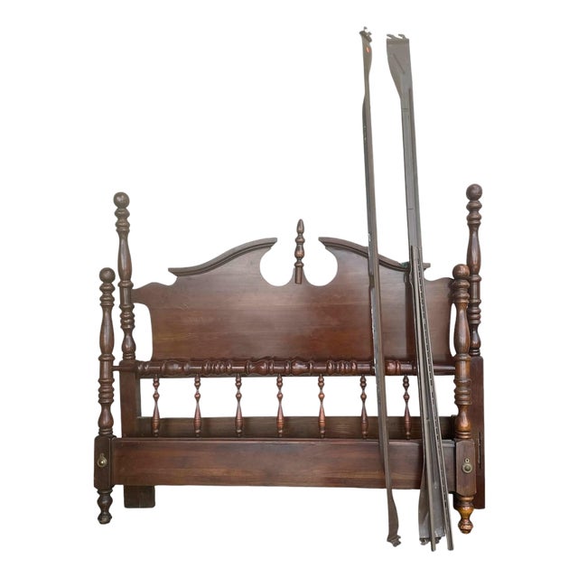 Kincaid Solid Cherry Wood Georgian Queen Size Bed Frame 62" X 88" X 55” H - Made in North Carolina in 1986 For Sale