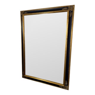 Mid-Century Regency Style Gilt and Black Beveled Mirror For Sale