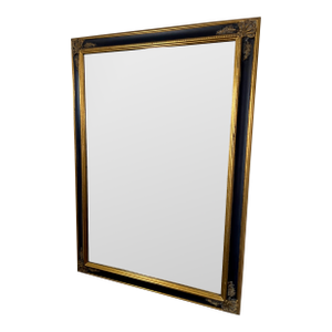 Mid-Century Regency Style Gilt and Black Beveled Mirror