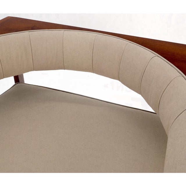Pair New Alcantera Upholstery Walnut Cube Shape Barrel Back Lounge Chairs MINT! For Sale - Image 6 of 13
