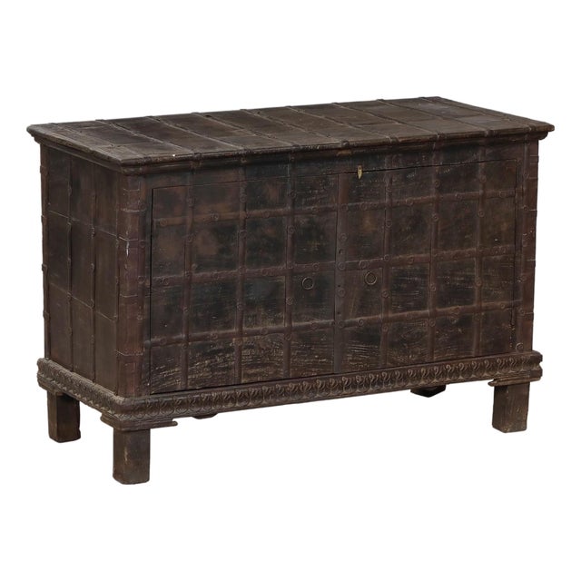Antique Indian Teakwood Pitara Chest Console For Sale
