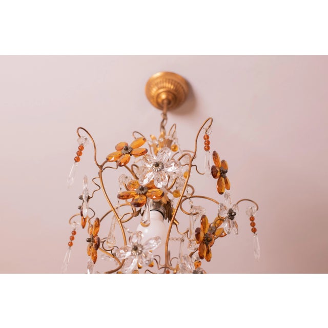 1970s Crystal and Murano Glass Orange Flowers Chandelier, 1970s For Sale - Image 5 of 12