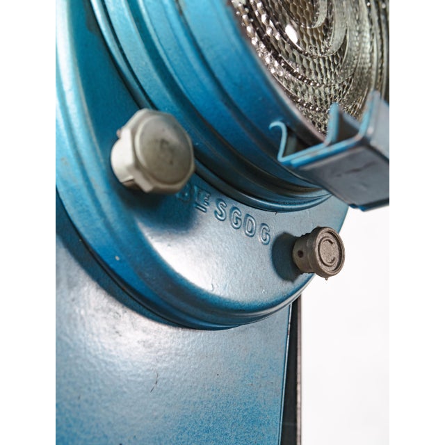 Blue Fresnel Theater Spotlight Floor Lamp on Matching Steel Tripod from A.E. Cremer, Paris, 1950s For Sale - Image 15 of 18