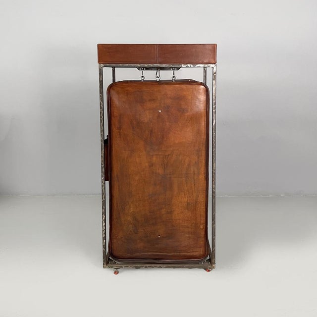 Metal Italian Modern Wardrobe in Brown Leather and Metal, 1980s For Sale - Image 7 of 18