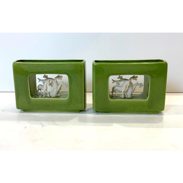 1950s Howard Pierce Light Green Vases With Horse, a Pair. For Sale - Image 10 of 10