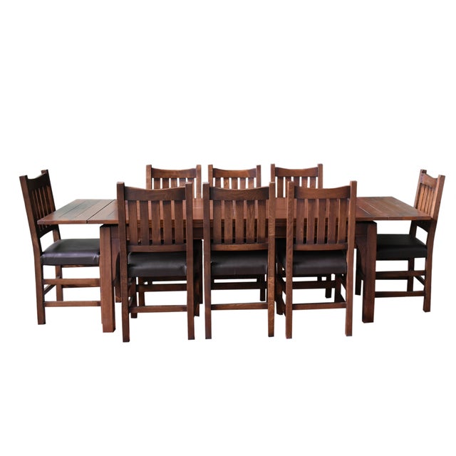 Brown Mission Stow Leaf Table With #240 Chair Dining Set - Dark Oak For Sale - Image 8 of 11